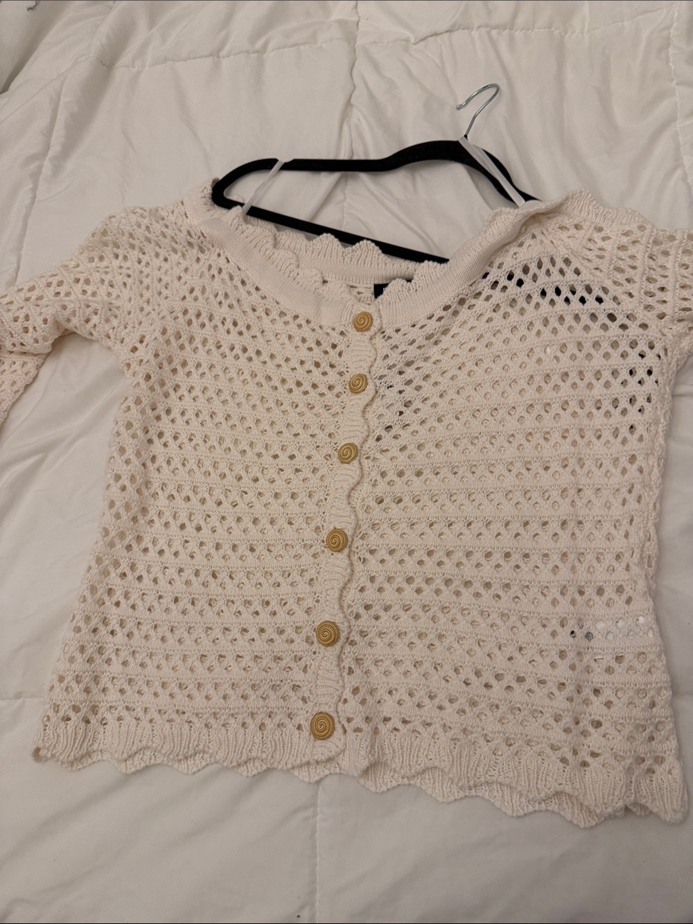 Express Cream Openwork Knit Button-Front Cardigan